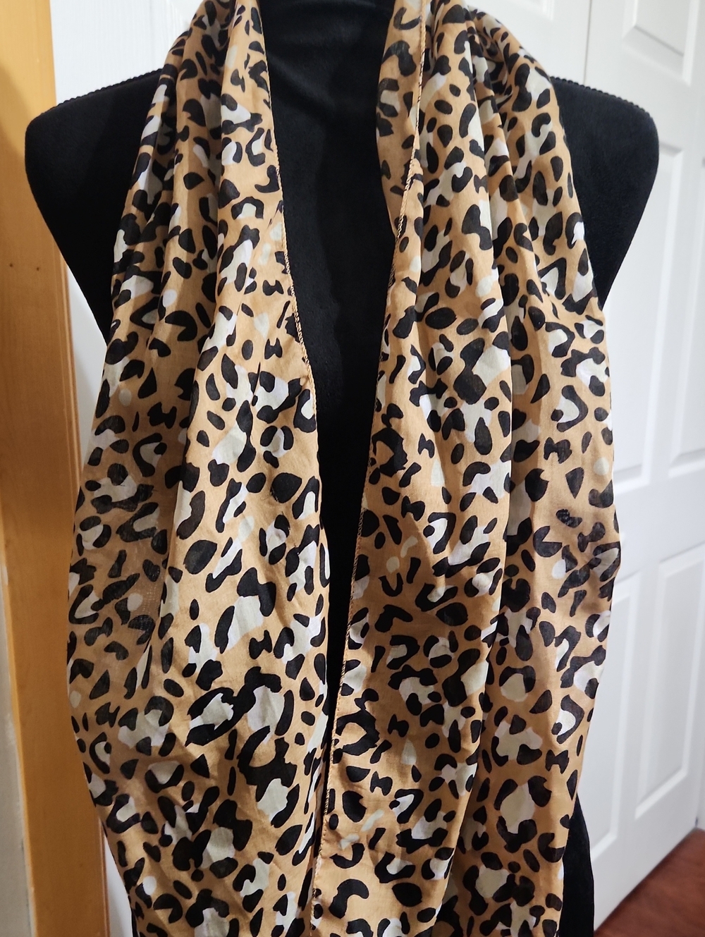 Leopard Print Wrap Scarf - Black Beige Cream